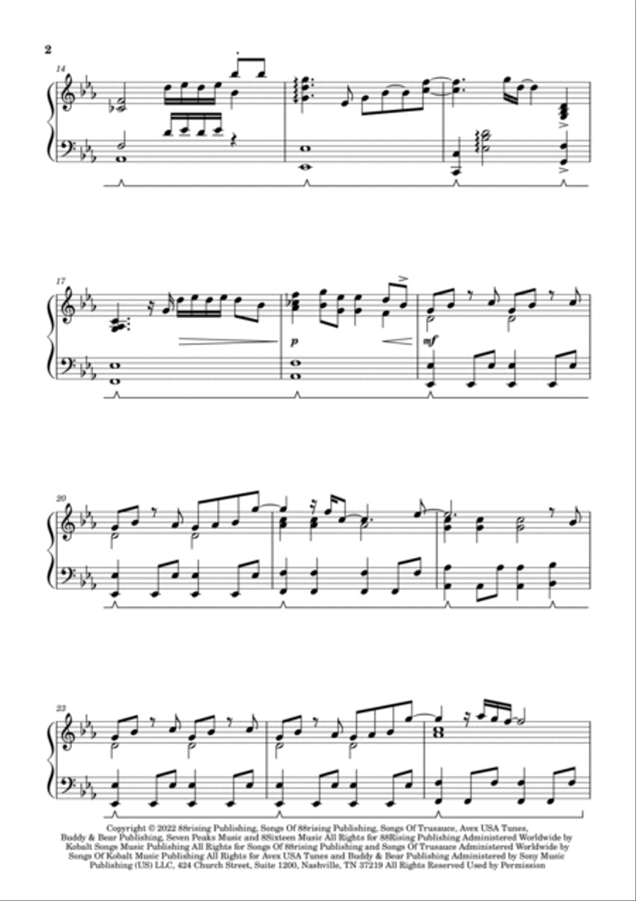 Die For You Piano Solo scores gallery preview page 2