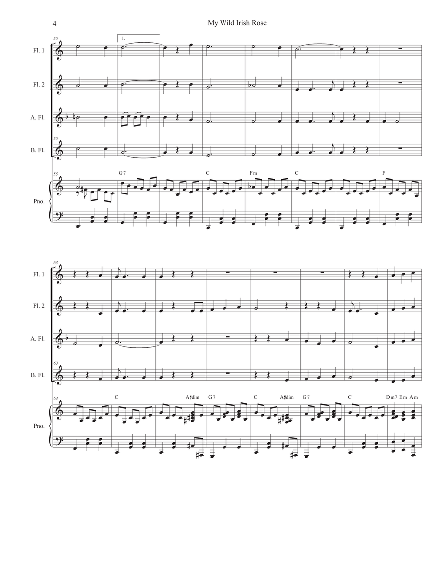 My Wild Irish Rose (Flute Choir and Piano) Flute Choir scores gallery preview page 4