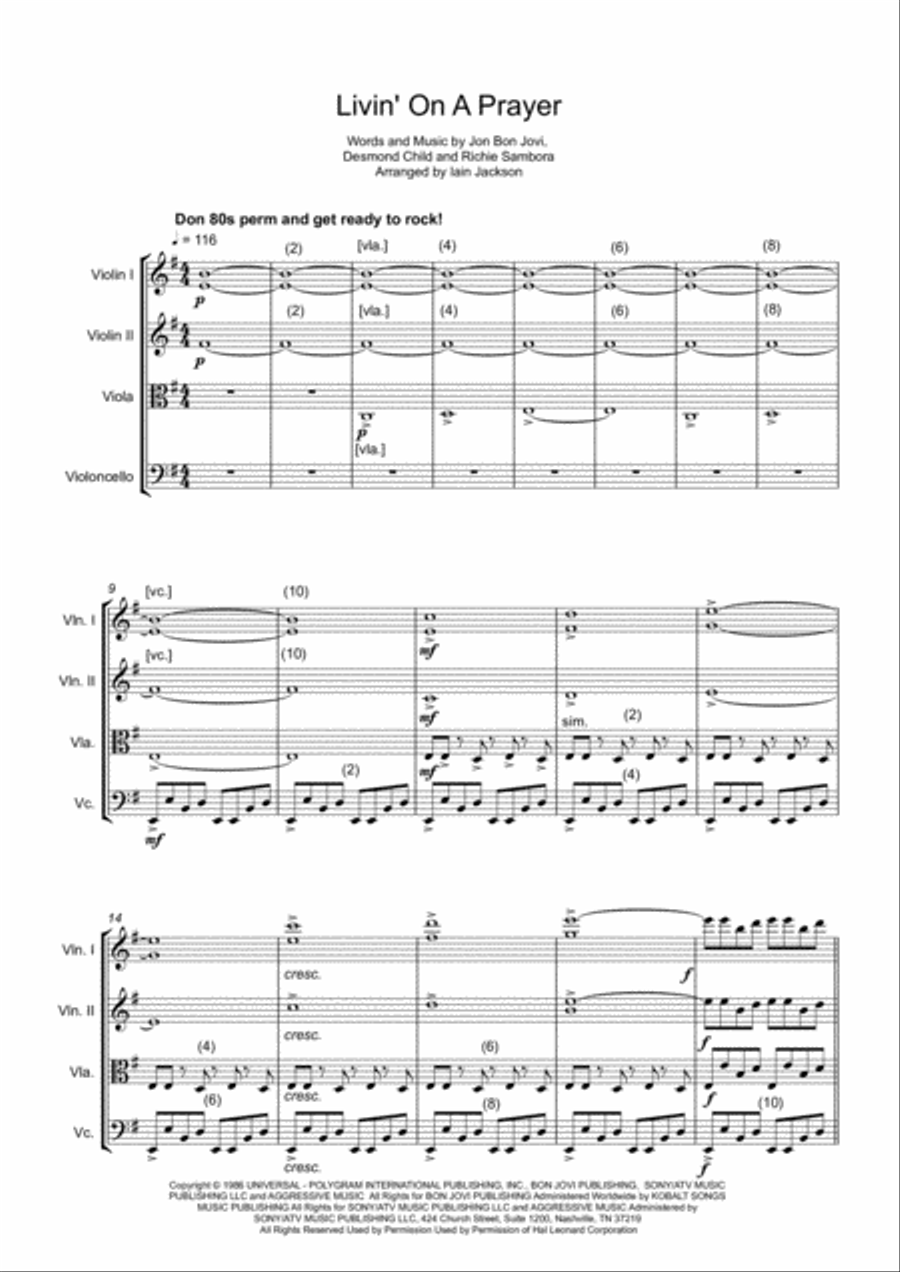Livin' On A Prayer String Quartet scores gallery preview page 1