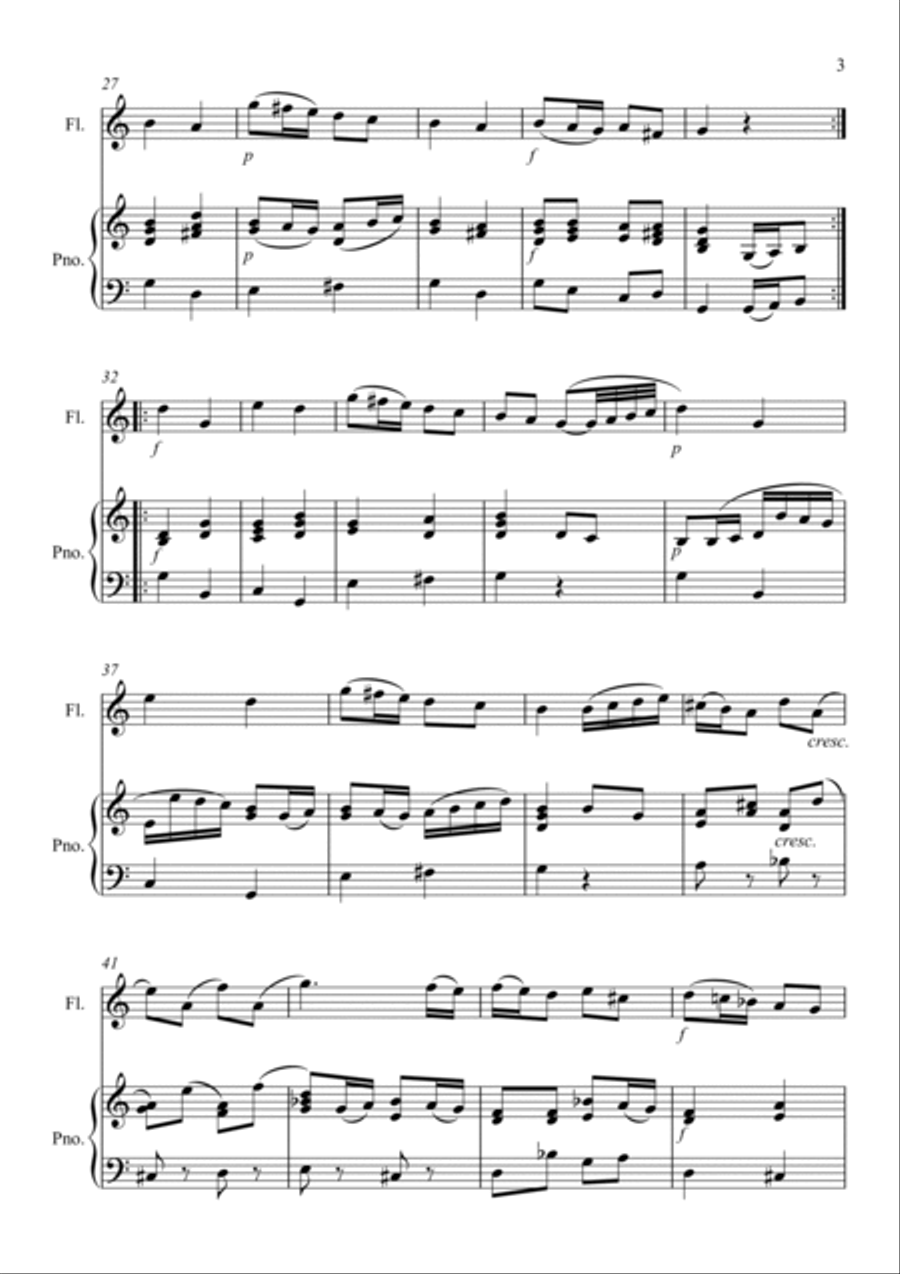 VIVALDI Sonata in C (ALLEGRO RV 48) for Flute and Piano Flute Solo scores gallery preview page 3