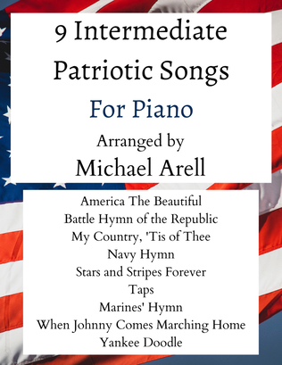 Book cover for 9 Intermediate Patriotic Songs for Piano
