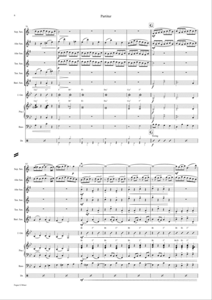Fugue G Minor - Called The Little - BWV 578 - Swing - Saxophone Quintet Saxophone Quintet scores gallery preview page 6