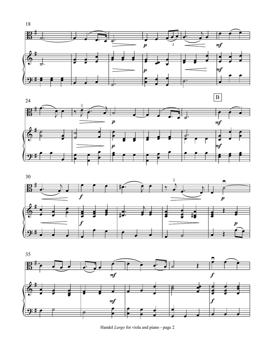 Handel: Largo (from Xerxes) for viola and piano Piano scores gallery preview page 3