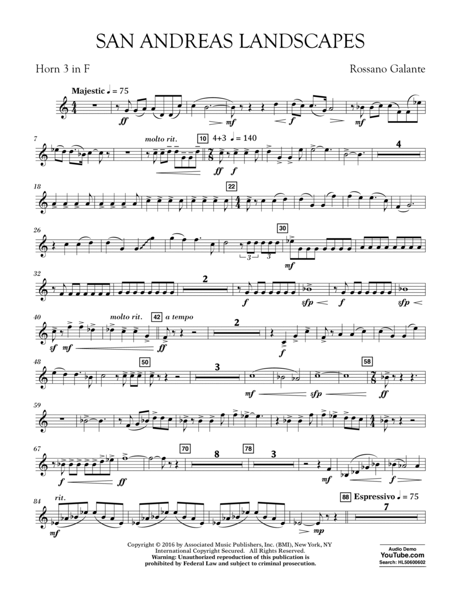San Andreas Landscapes - F Horn 3 Horn scores gallery preview page 1