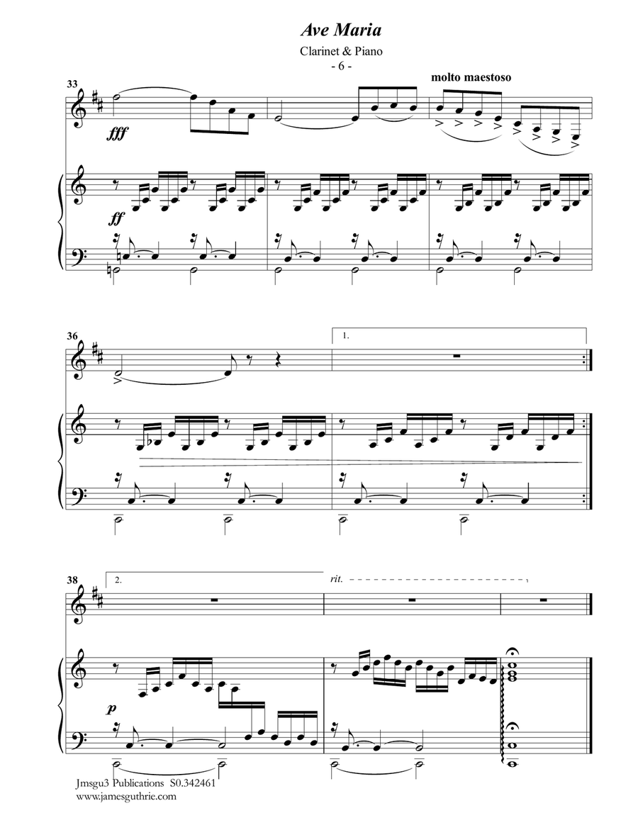 Bach-Gounod: Ave Maria for Clarinet & Piano B-Flat Clarinet scores gallery preview page 6