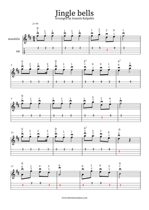 Jingle bells. Mandolin sheet music and tablature