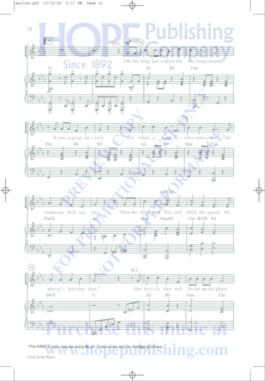Malice in the Palace Unison Choir scores gallery preview page 12