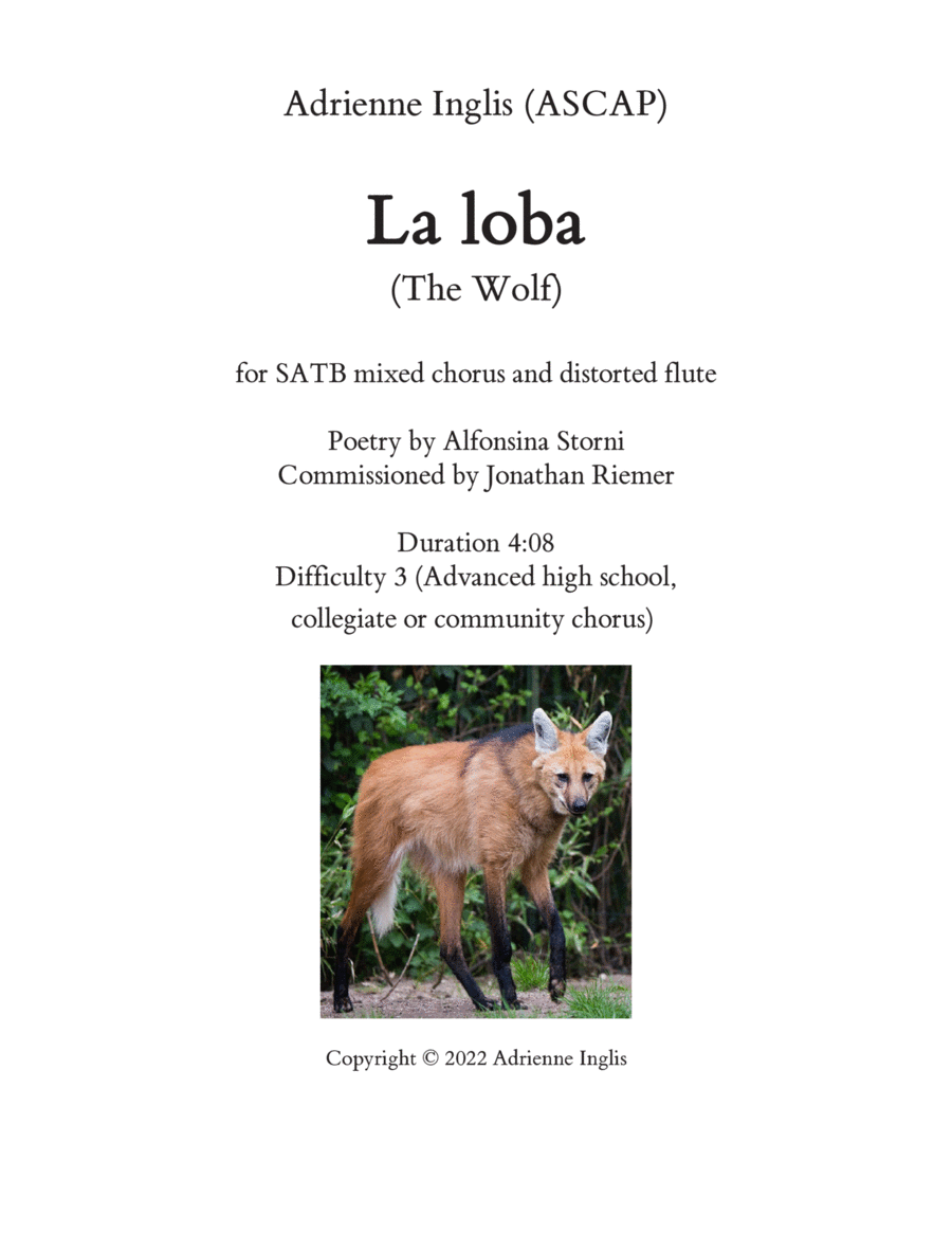 La loba (The Wolf) for SATB and flute 4-Part scores gallery preview page 1