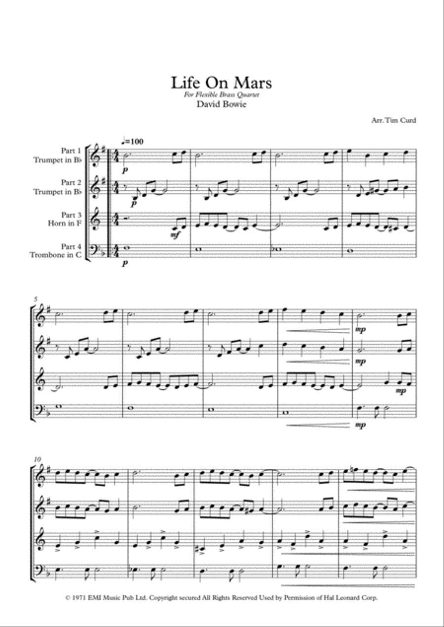 Life On Mars Euphonium scores gallery preview page 2