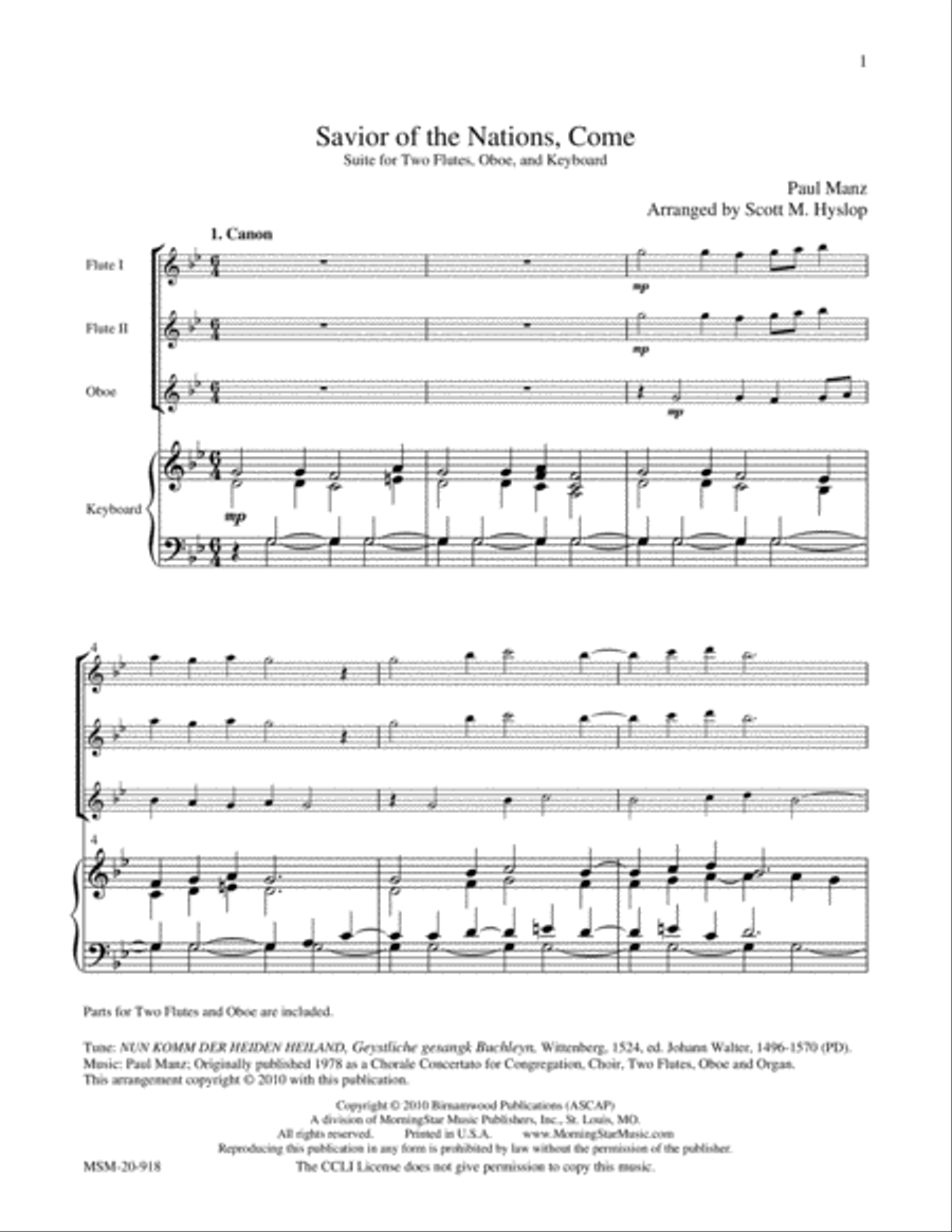 Savior of the Nations, Come Flute scores gallery preview page 2