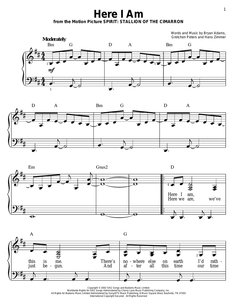 Here I Am Easy Piano scores gallery preview page 1