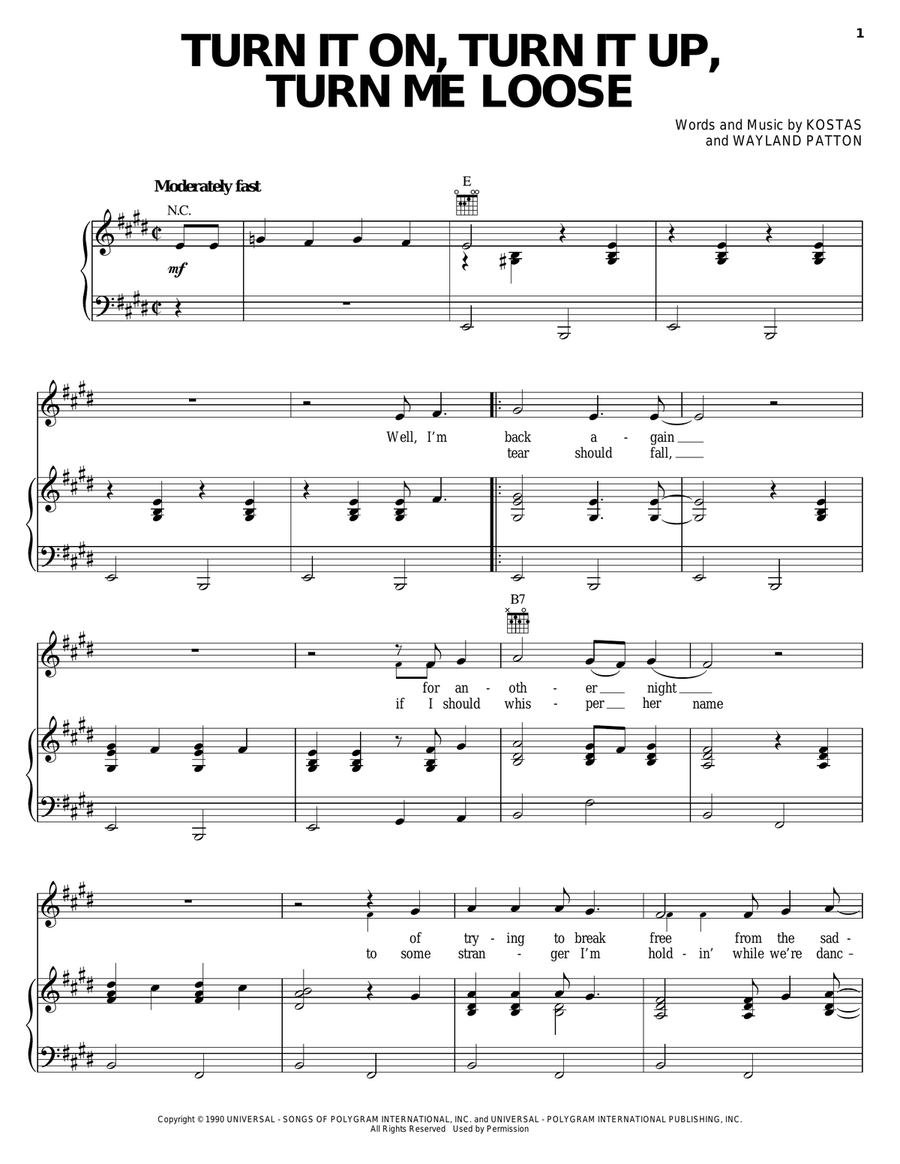 Turn It On, Turn It Up, Turn Me Loose Piano, Vocal, Guitar scores gallery preview page 1
