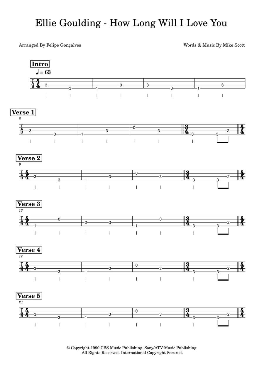 How Long Will I Love You Acoustic Guitar scores gallery preview page 1