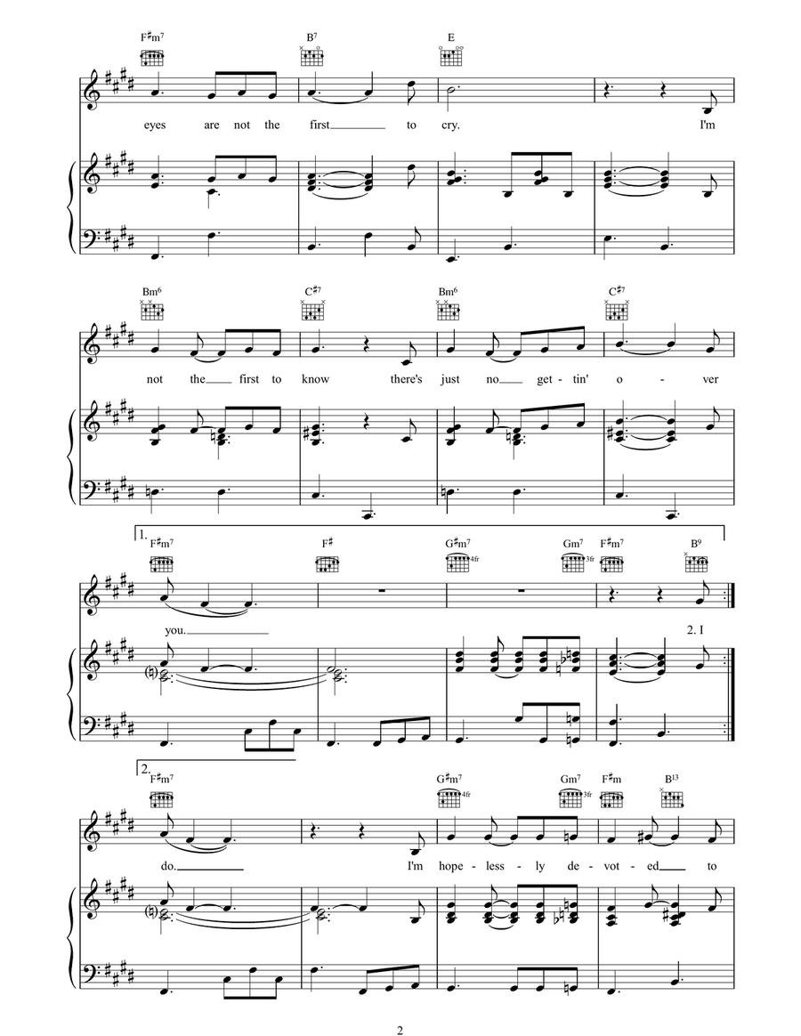 Hopelessly Devoted To You Piano, Vocal, Guitar scores gallery preview page 2