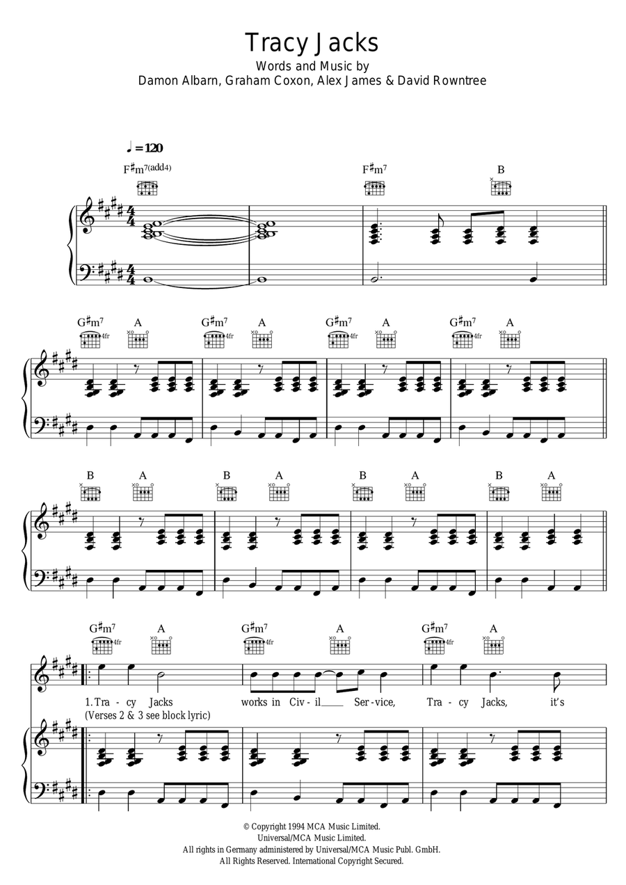 Tracy Jacks Piano, Vocal scores gallery preview page 1