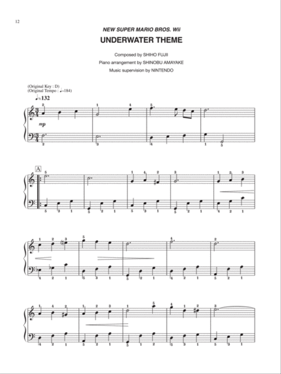 New Super Mario Bros. Wii Underwater Theme Easy Piano scores gallery preview page 1