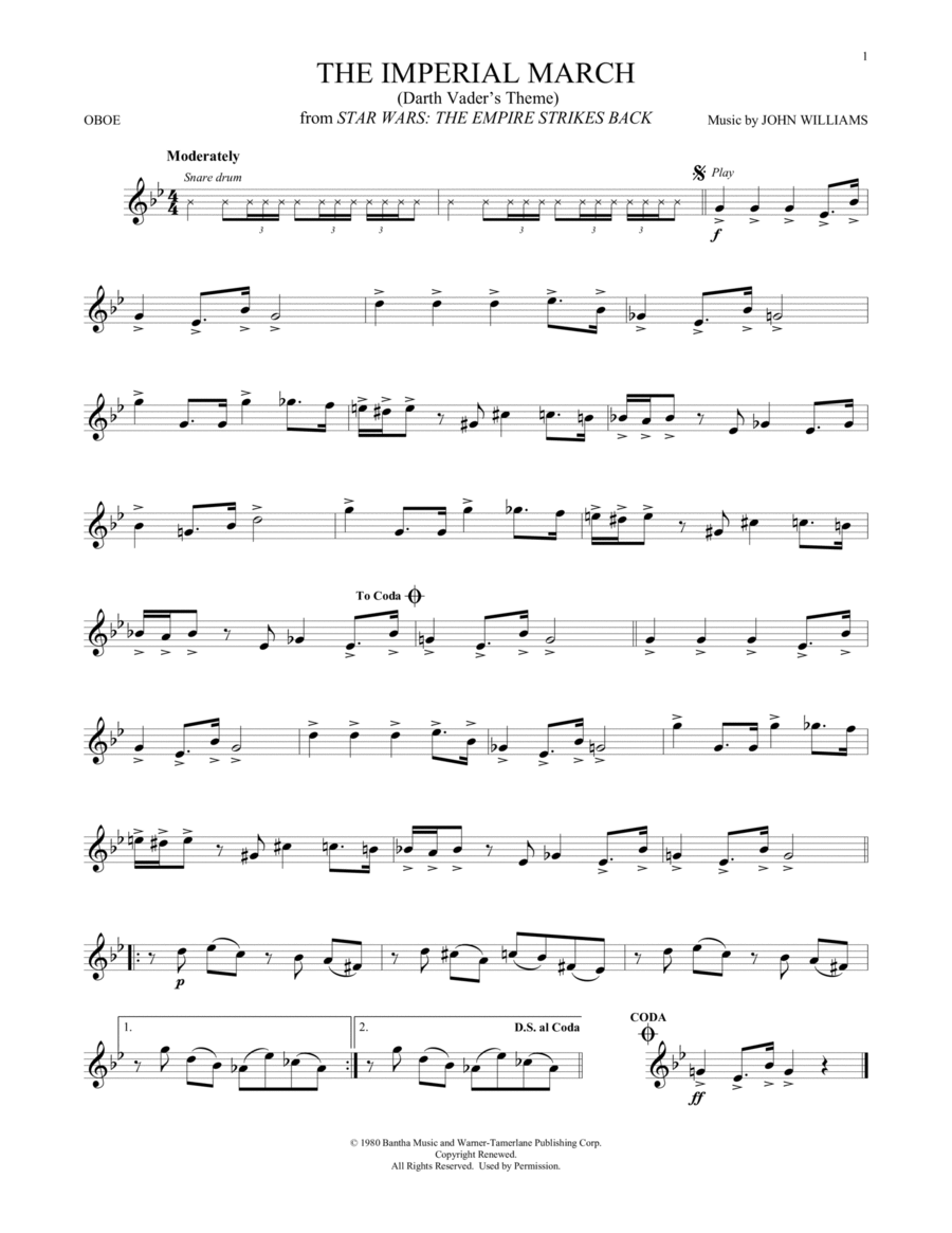The Imperial March (Darth Vader's Theme) (from Star Wars: The Empire Strikes Back) Oboe Solo scores gallery preview page 1