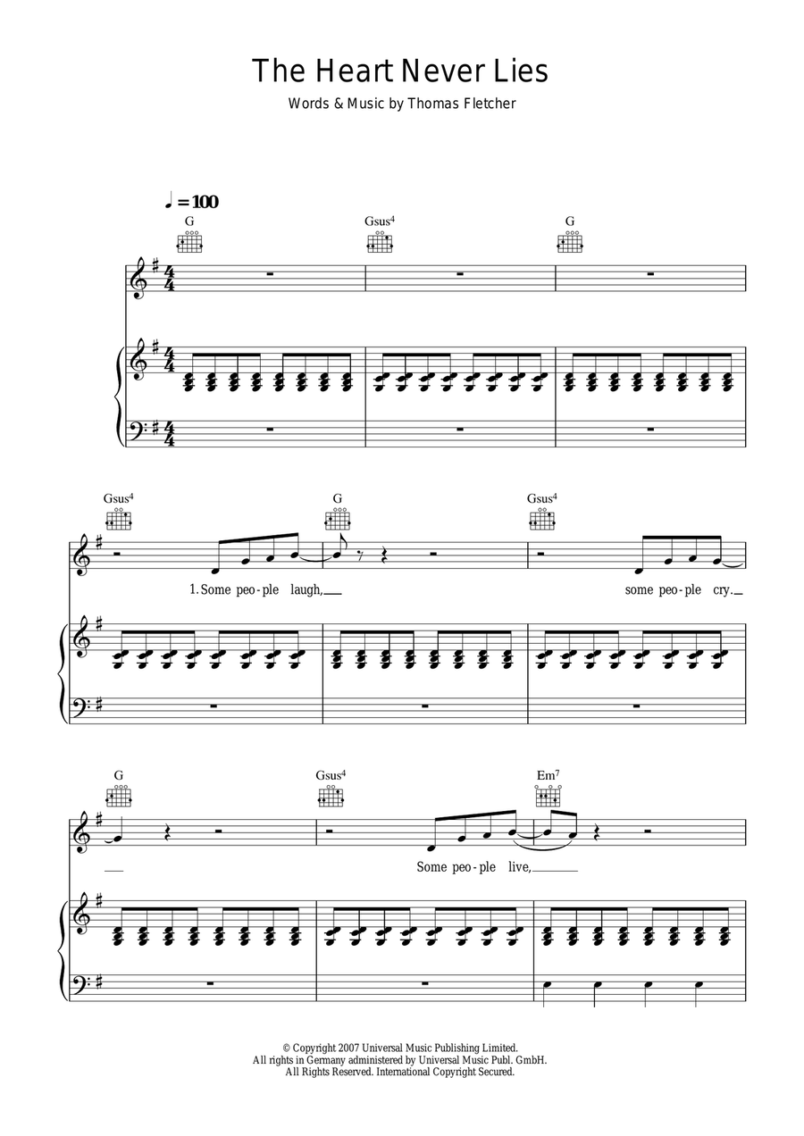 The Heart Never Lies Piano, Vocal, Guitar scores gallery preview page 1