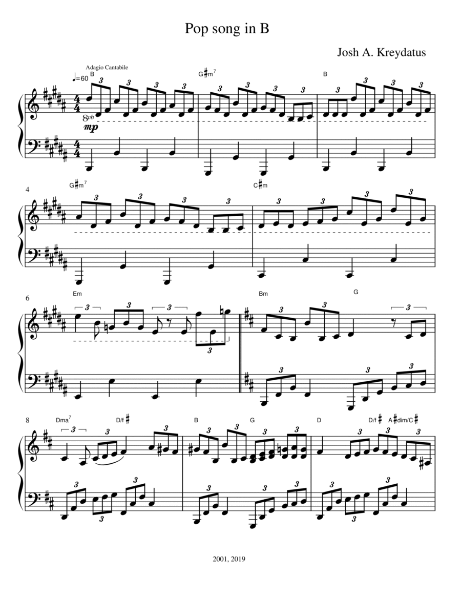 Pop Song in B-major Piano Solo scores gallery preview page 1