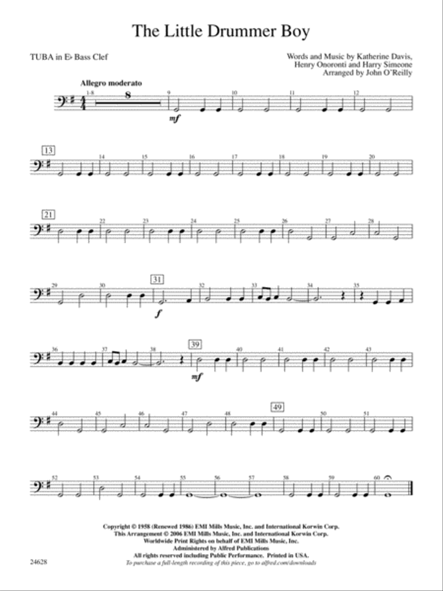 The Little Drummer Boy: (World Part) E-flat Tuba B.C. Concert Band scores gallery preview page 1