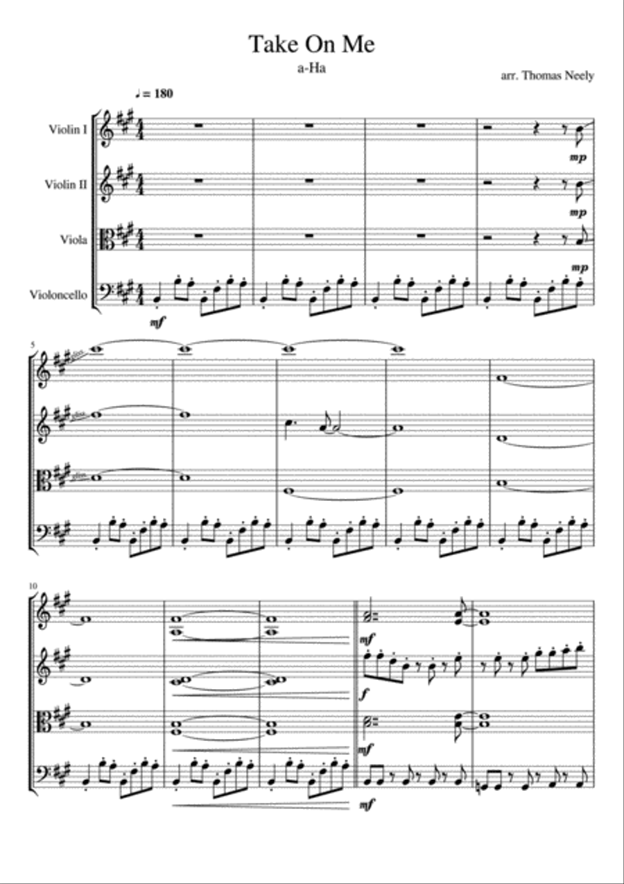 Take On Me String Quartet scores gallery preview page 1