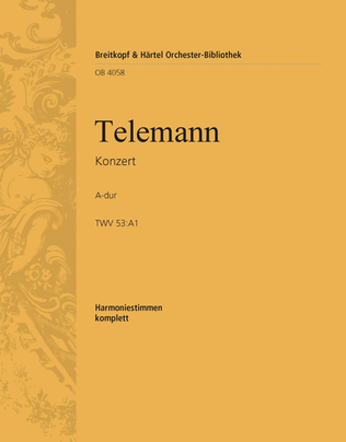 Book cover for Concerto in A major TWV 53:A1