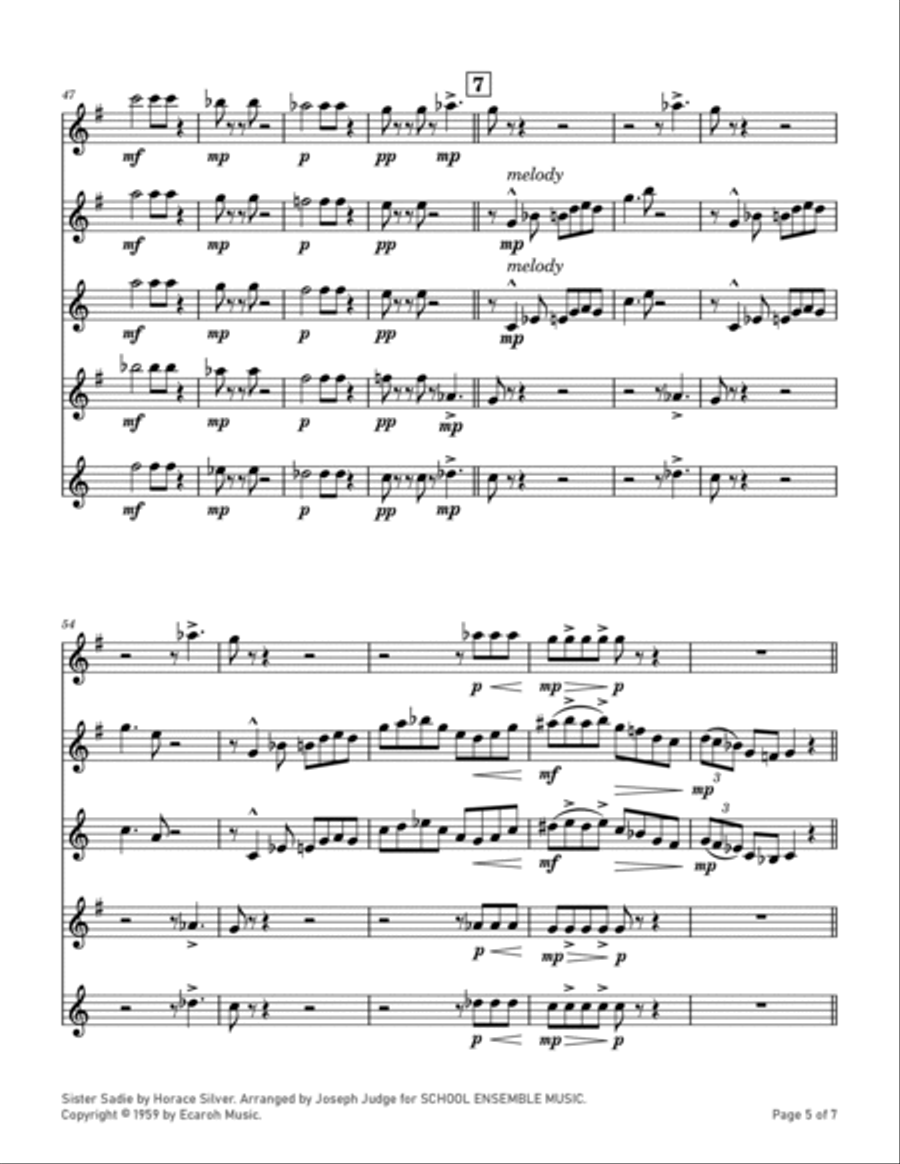 Sister Sadie Saxophone Quartet scores gallery preview page 5