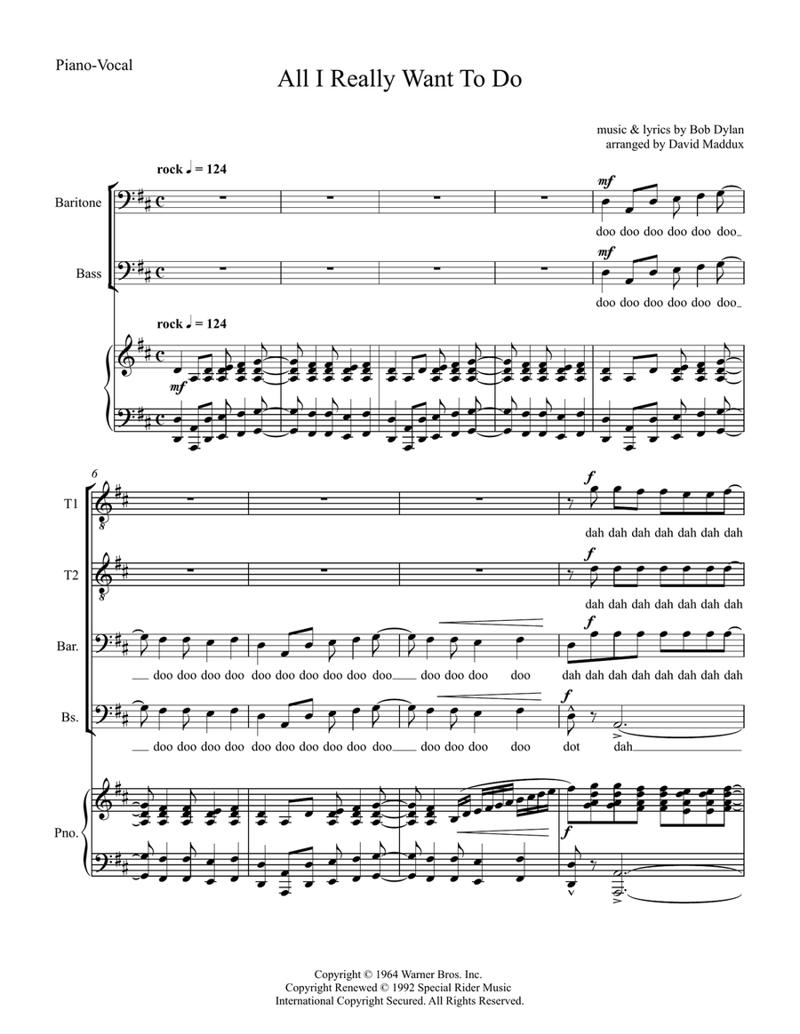 All I Really Want To Do TTBB scores gallery preview page 1
