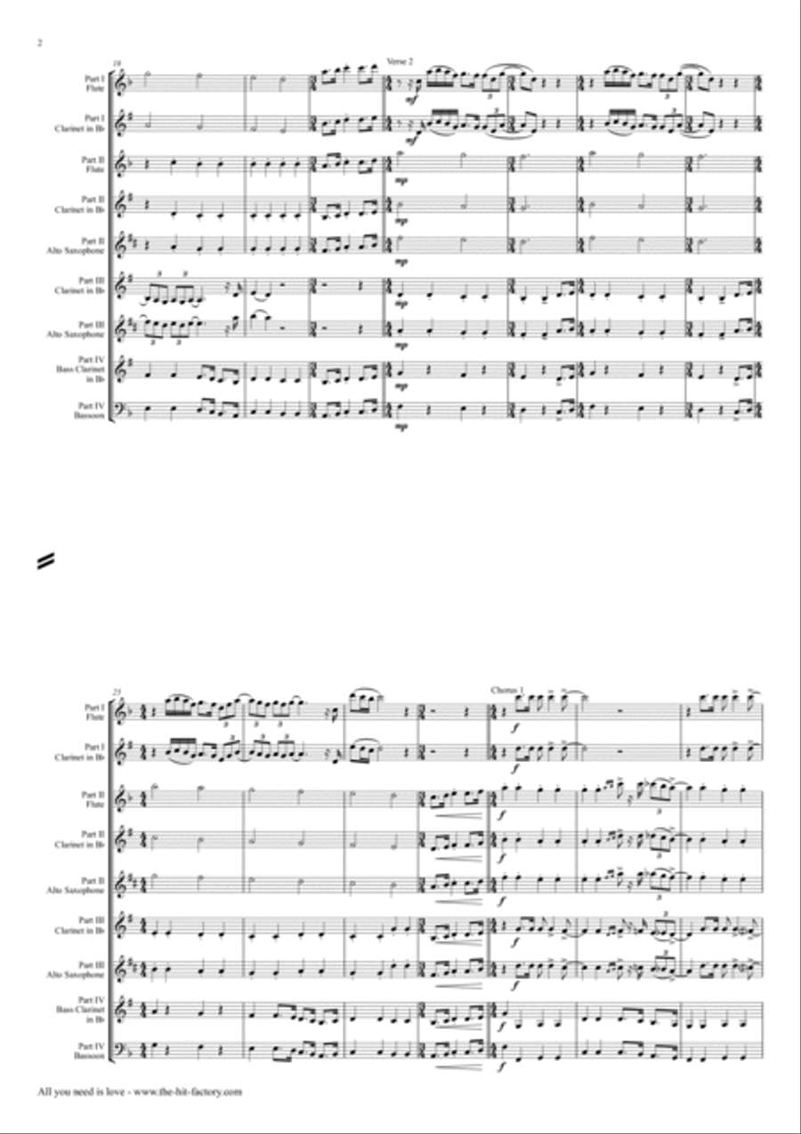 All You Need Is Love Woodwind Quartet scores gallery preview page 2