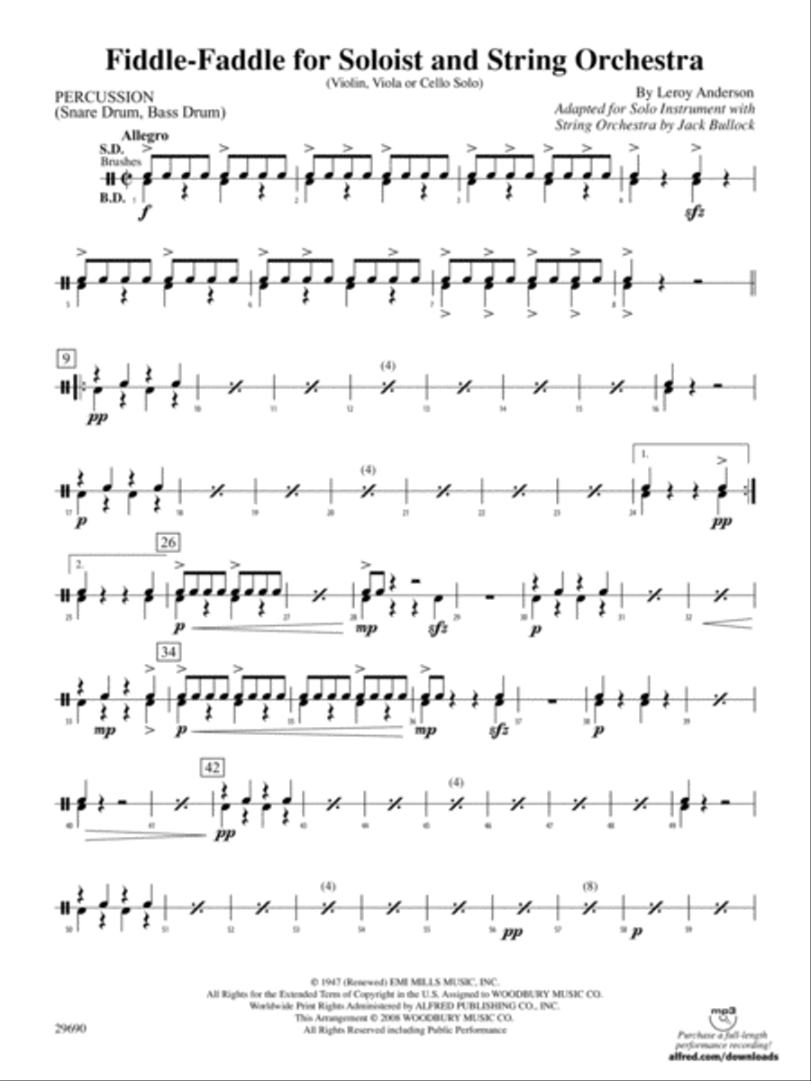 Fiddle-Faddle (for Soloist and String Orchestra): 1st Percussion String Orchestra scores gallery preview page 1