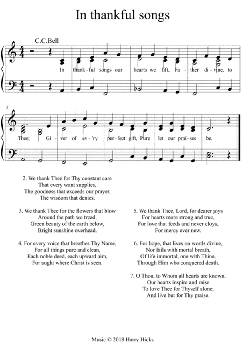 In thankful songs our hearts we lift. A new tune to a wonderful old hymn.