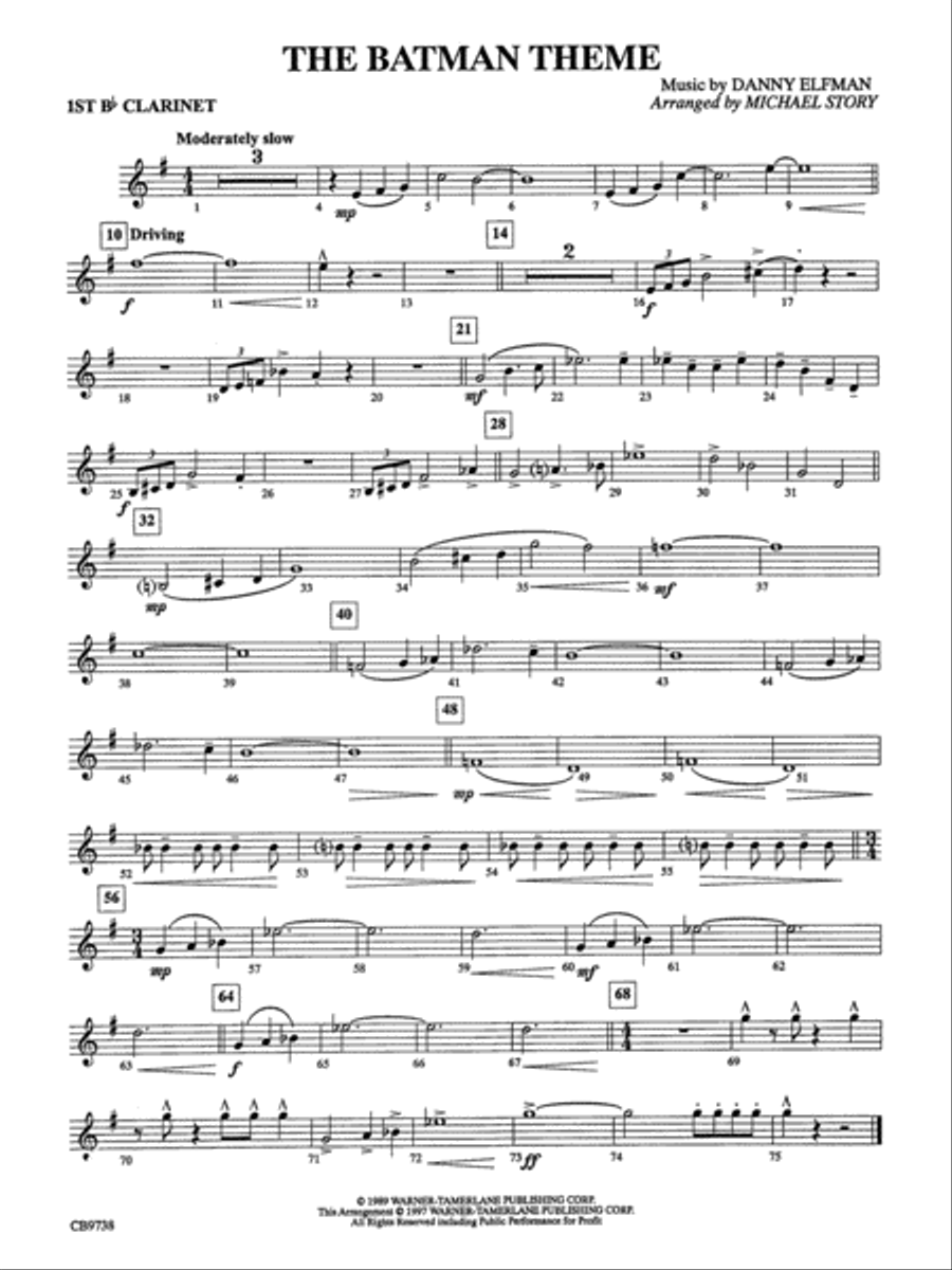 Batman Theme: 1st B-flat Clarinet Concert Band scores gallery preview page 1