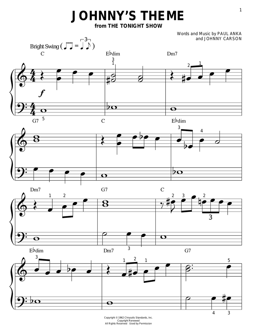 Johnny's Theme Easy Piano scores gallery preview page 1