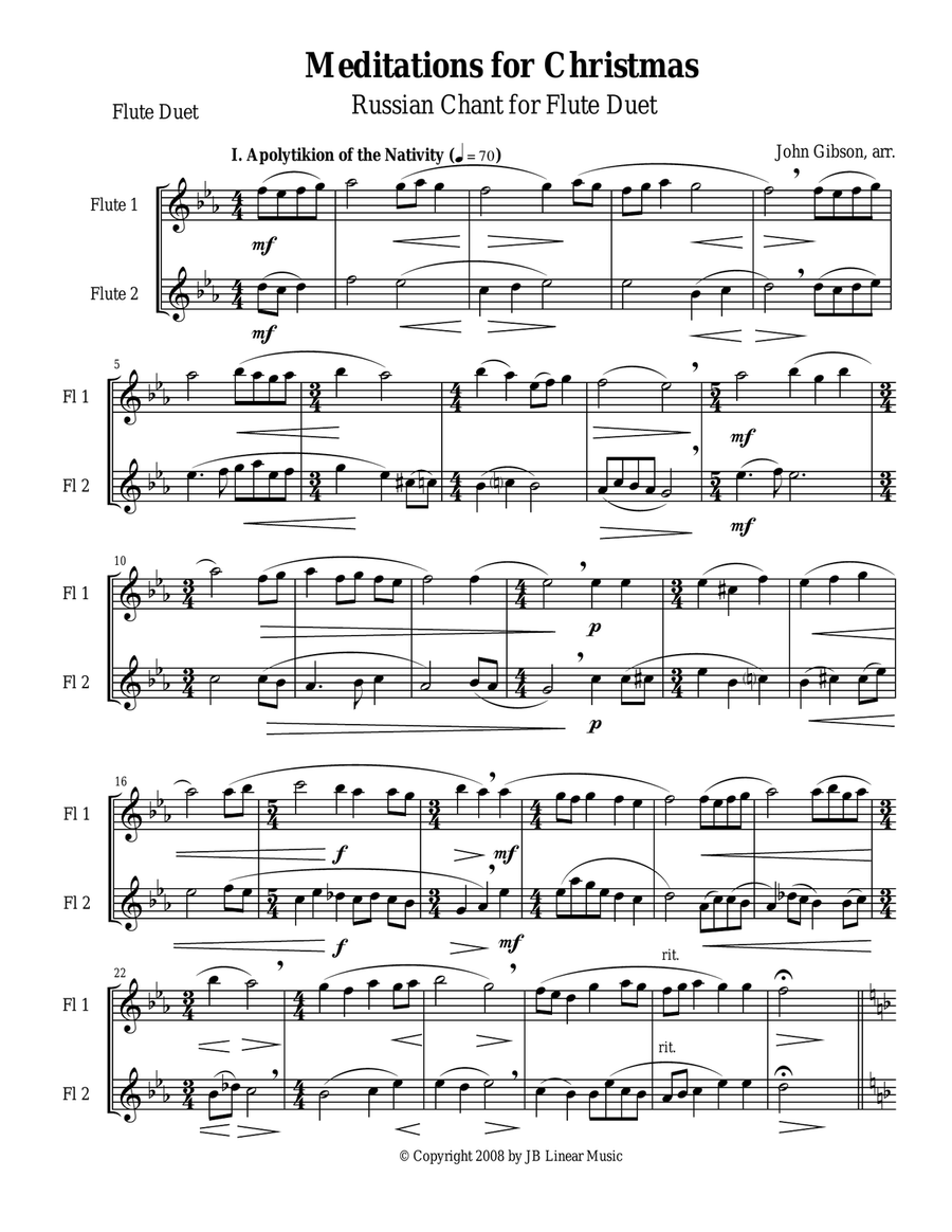Meditations for Christmas, Russian Chant for Flute Duet Flute Duet scores gallery preview page 1