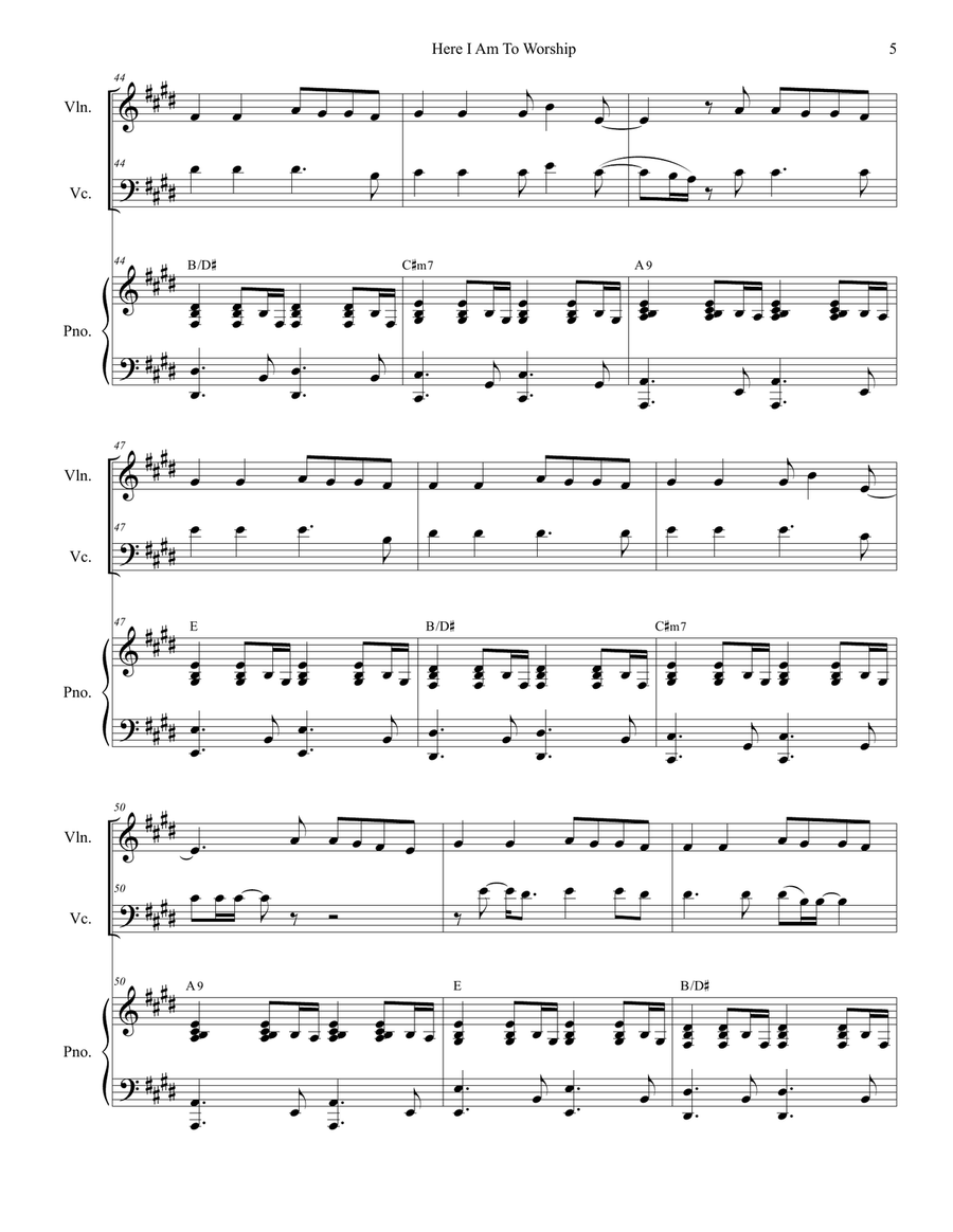 Here I Am To Worship Piano Trio scores gallery preview page 5