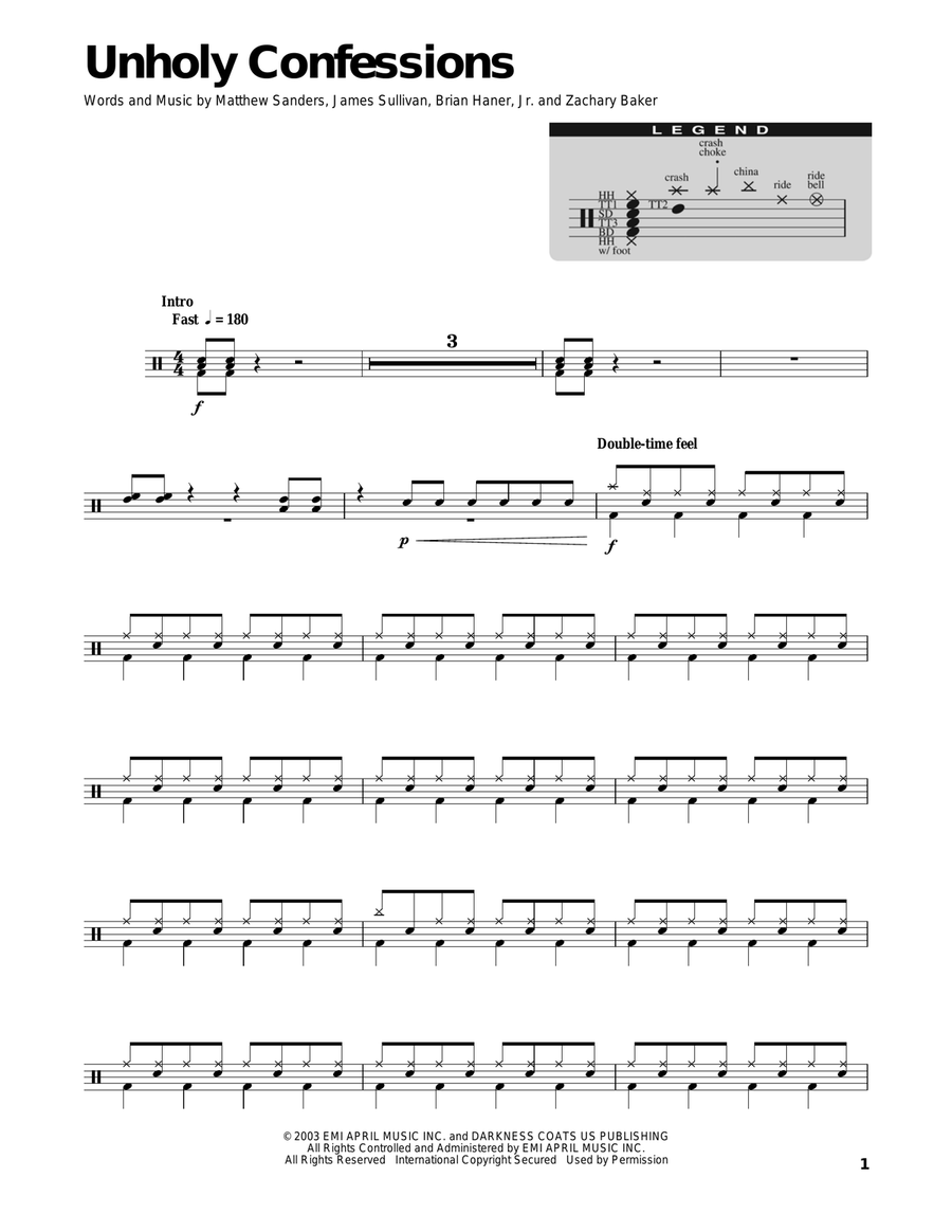 Unholy Confessions Drum Set scores gallery preview page 1