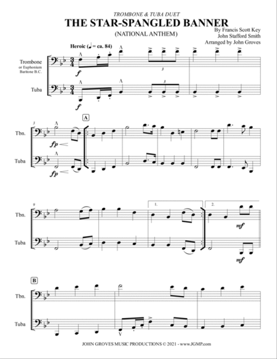 The Star-Spangled Banner (National Anthem) - Trombone & Tuba Duet Brass Duet scores gallery preview page 2