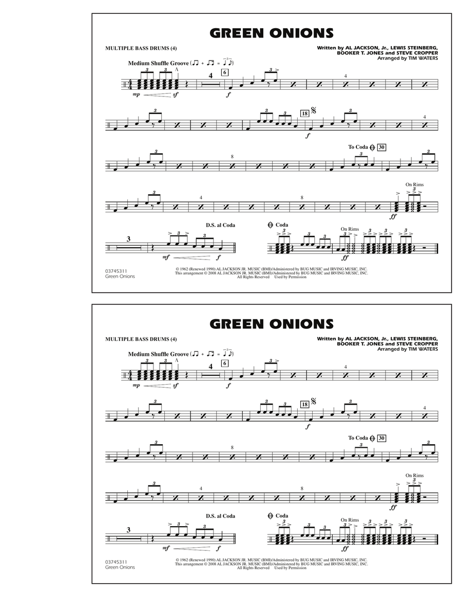 Green Onions - Multiple Bass Drums Marching Band scores gallery preview page 1