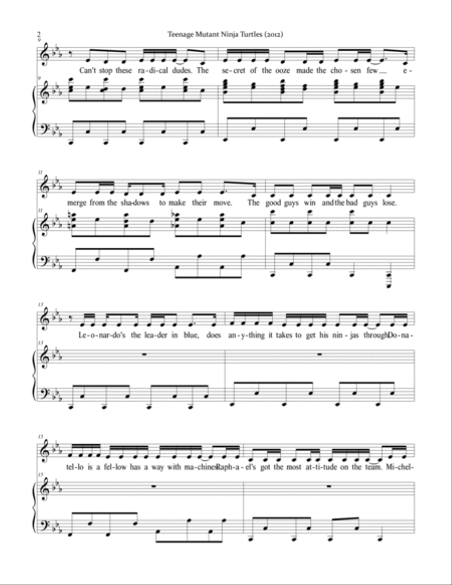 Teenage Mutant Ninja Turtles - Main Title Theme Voice scores gallery preview page 2