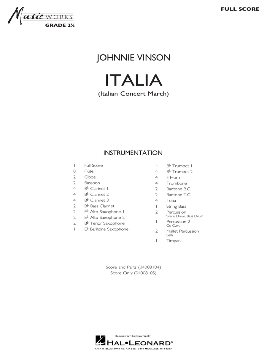 Italia (Italian Concert March) - Conductor Score (Full Score) Concert Band scores gallery preview page 1