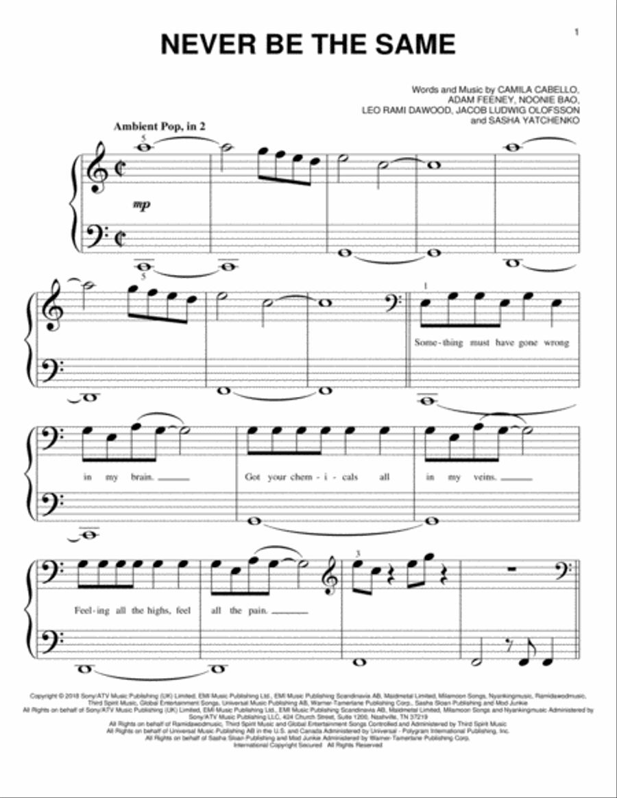 Never Be The Same Easy Piano scores gallery preview page 1