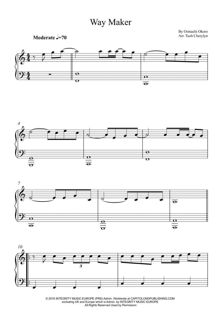 Way Maker Easy Piano scores gallery preview page 1