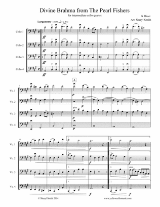 Divine Brahma, from Bizet's opera The Pearl Fishers, arranged for intermediate cello quartet