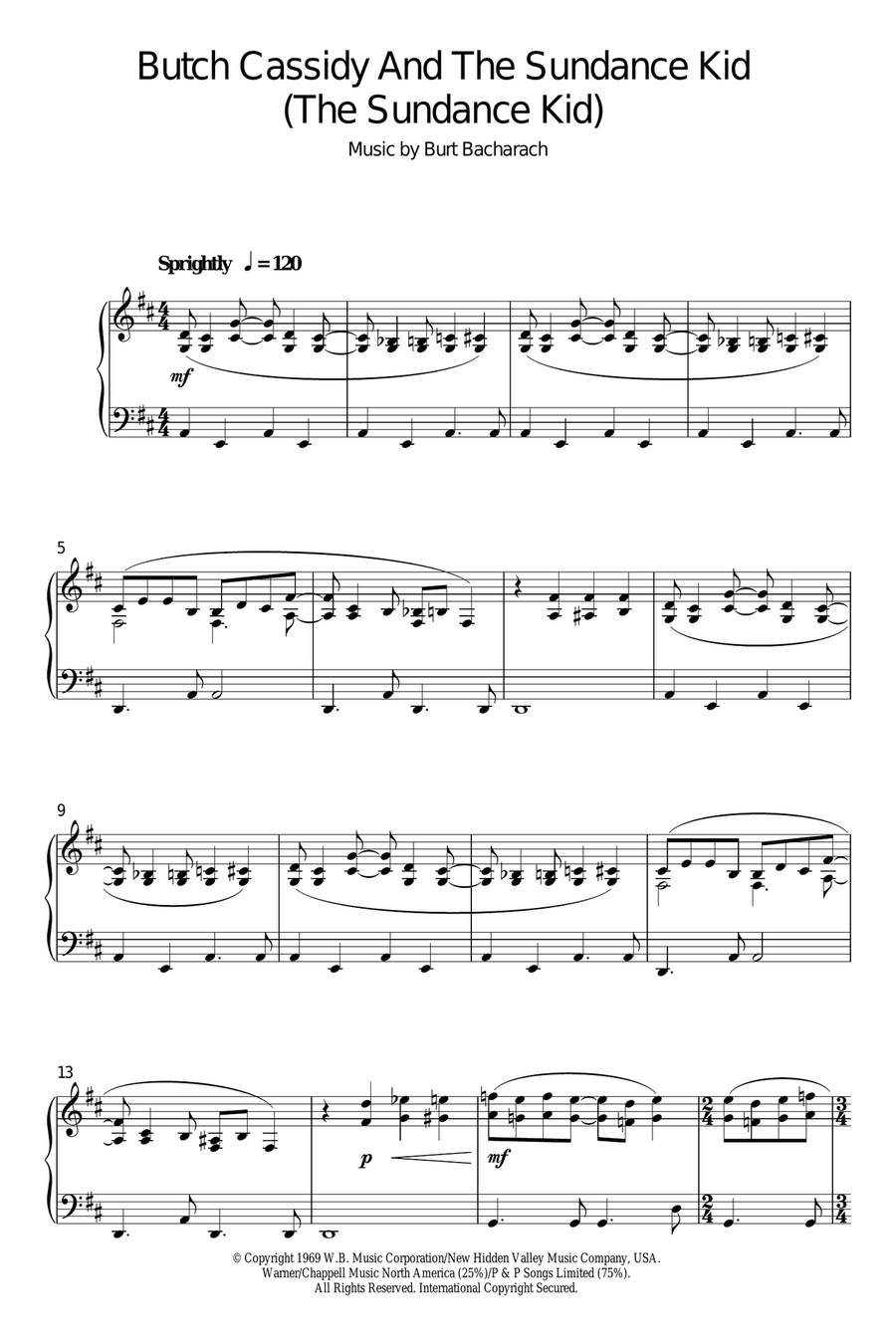Butch Cassidy And The Sundance Kid (The Sundance Kid) Piano Solo scores gallery preview page 1