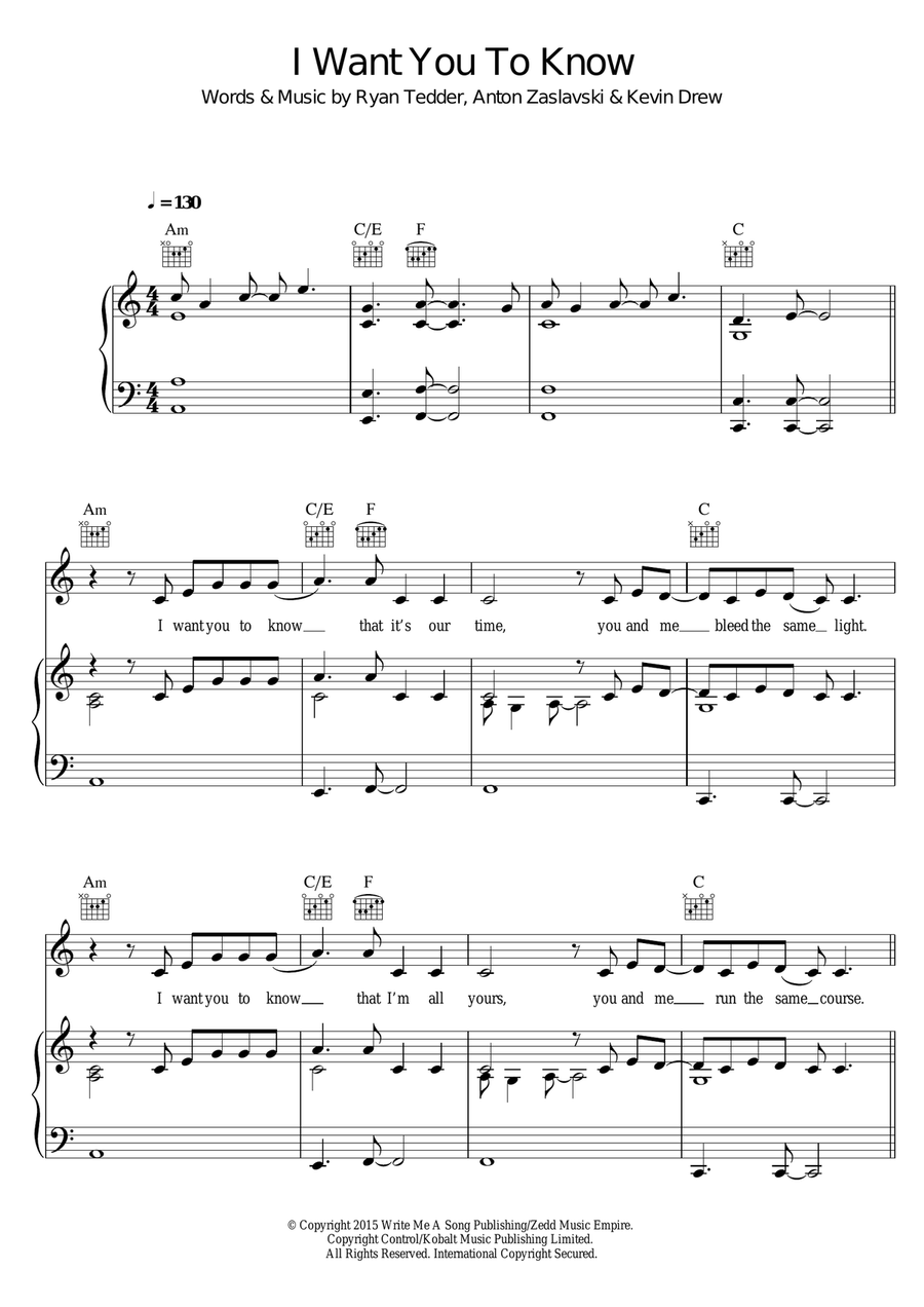 I Want You To Know (featuring Selena Gomez) Piano, Vocal scores gallery preview page 1