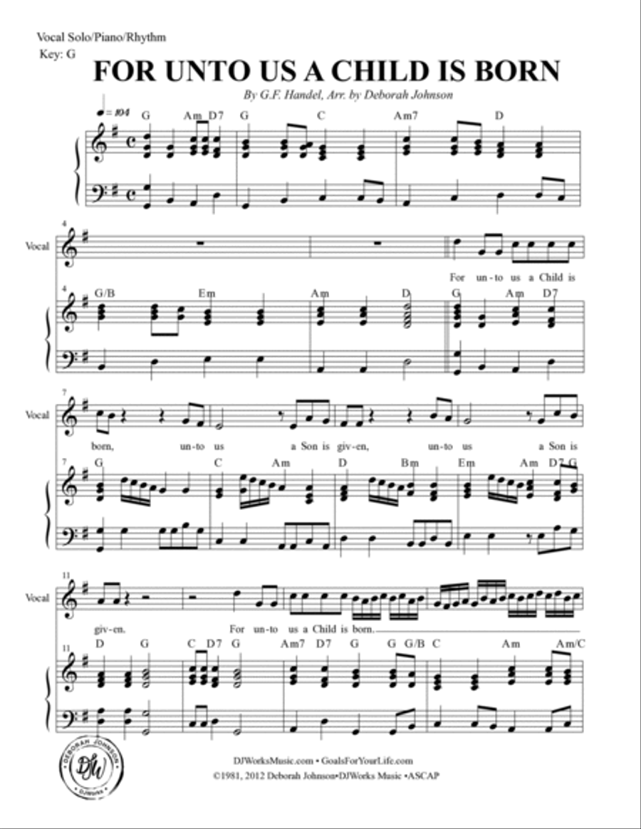 For Unto Us a Child is Born - Vocal/Piano/Rhythm image number null