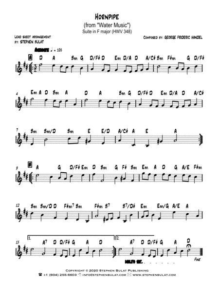 Hornpipe (from "Water Music") (Handel) - Lead sheet (key of D)