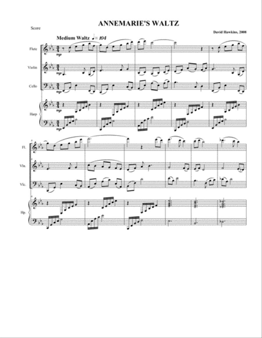 AnnMarie's Waltz (with harp/keyboard) Small Ensemble scores gallery preview page 2