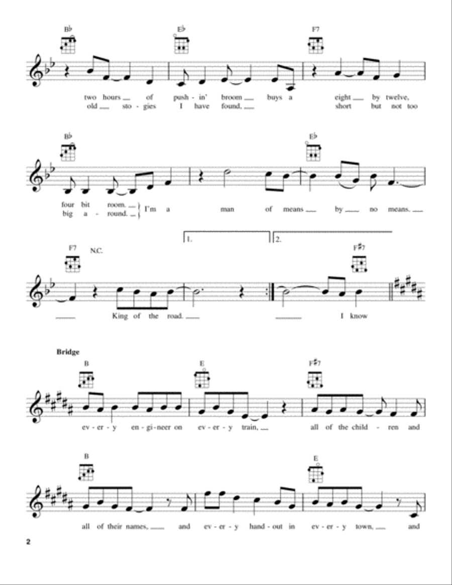 King Of The Road by Roger Miller Ukulele Digital Sheet Music