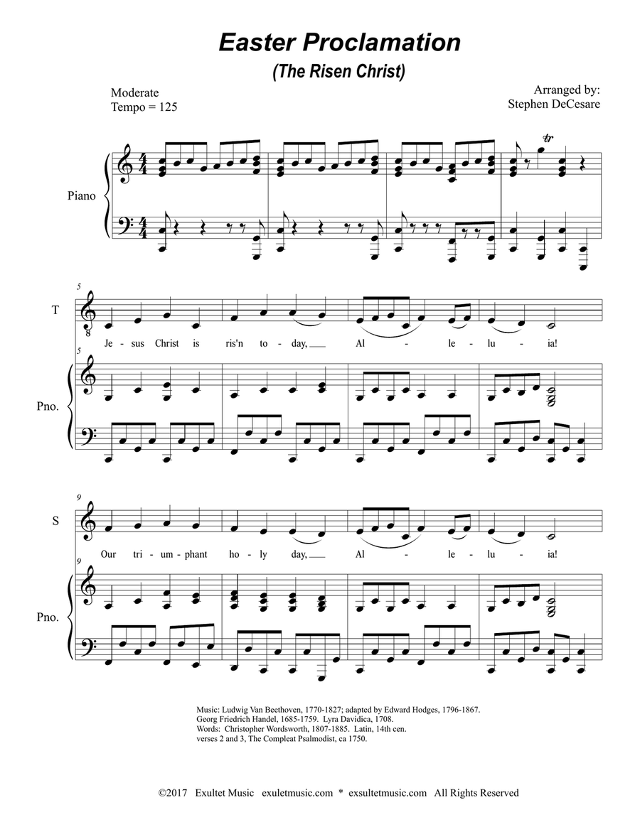 Easter Proclamation (The Risen Christ) (Duet for Soprano and Tenor solo) Easter Proclamation (The Risen Christ) (Duet for Soprano and Tenor solo) Tenor Voice scores gallery preview page 1
